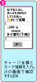 3.チャージ金額とカード情報を入力。次の画面で確認すればOK