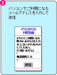 3.パソコンでご利用になるメールアドレスを入力して送信